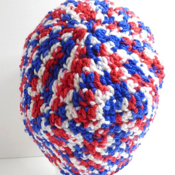 Red White Blue Skull Cap OS Handmade Crochet Hand Knit 4th of July Patriotic NWT - Picture 4 of 7